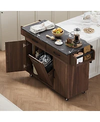 Streamdale Furniture Kitchen Island with Drop Leaf, Trash Storage, and Rolling Wheels