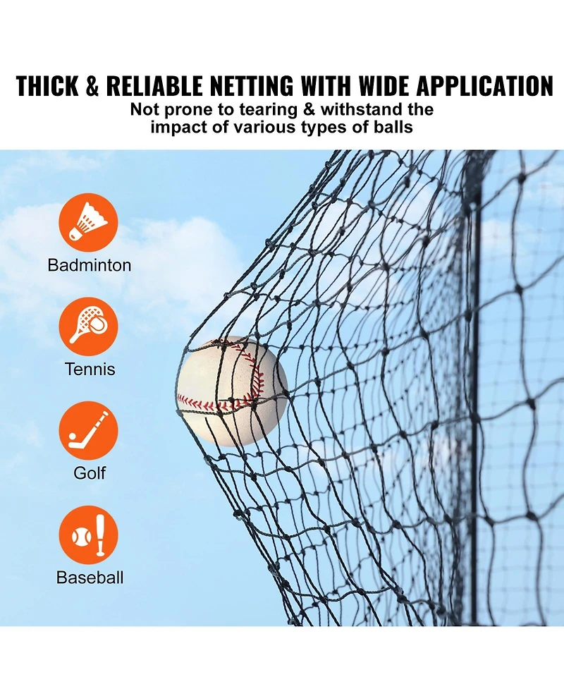 Vevor 55FT Softball Baseball Cage Netting Heavy Duty Pe Pitching Batting Net