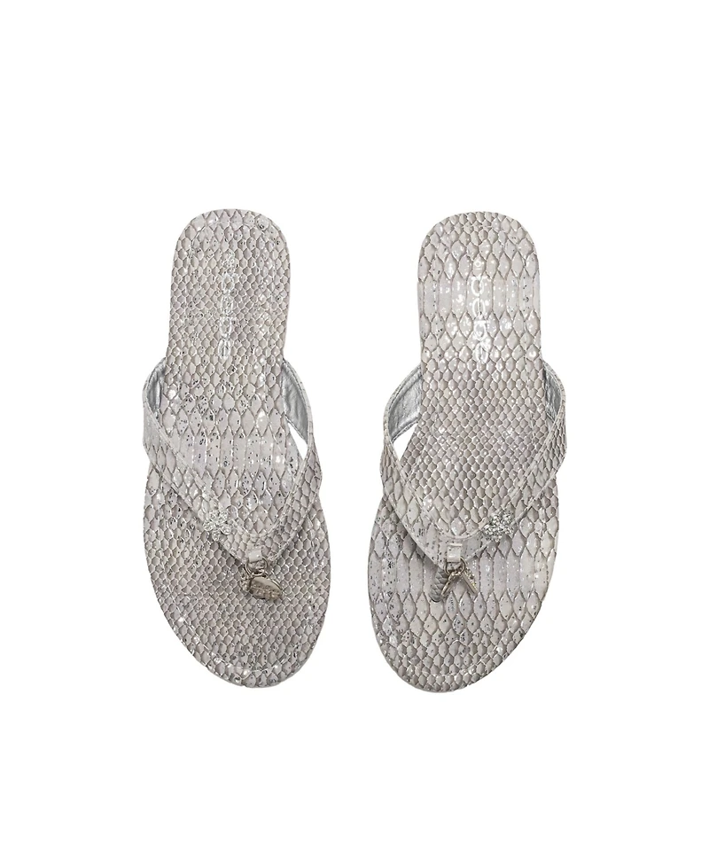 bebe Women s Metallic Thong Sandals with Charm Detail - Flat Slip-On Summer