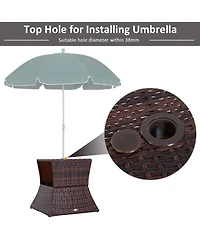 Outsunny Rattan Wicker Side Table with Umbrella Hole, 2 Tier Storage Shelf for All Weather for Outdoor, Patio, Garden, Backyard
