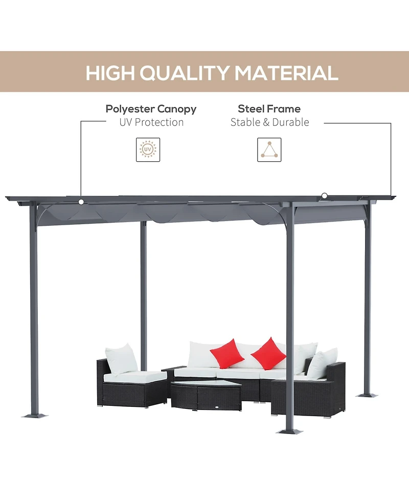 Outsunny 11.5'x11.5' Retractable Patio Gazebo Pergola, Uv Resist,