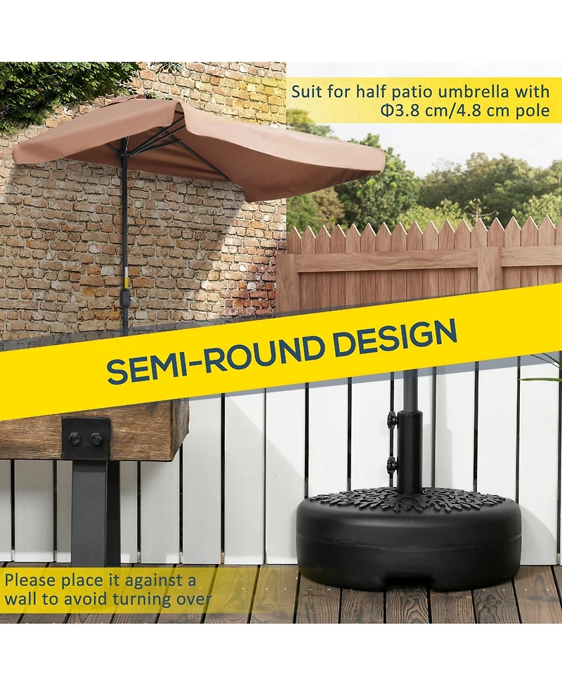 Outsunny Sand or Water Filled Half Patio Umbrella Stand Holder, Half Round Umbrella Base for Lawn, Fit 1.5"or 2" Pole, 40lb Capacity Water or 46lbs Ca