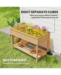 Elevated Natural Plant Stand Outdoor Flower Bed 8 Grid Box w/ Storage