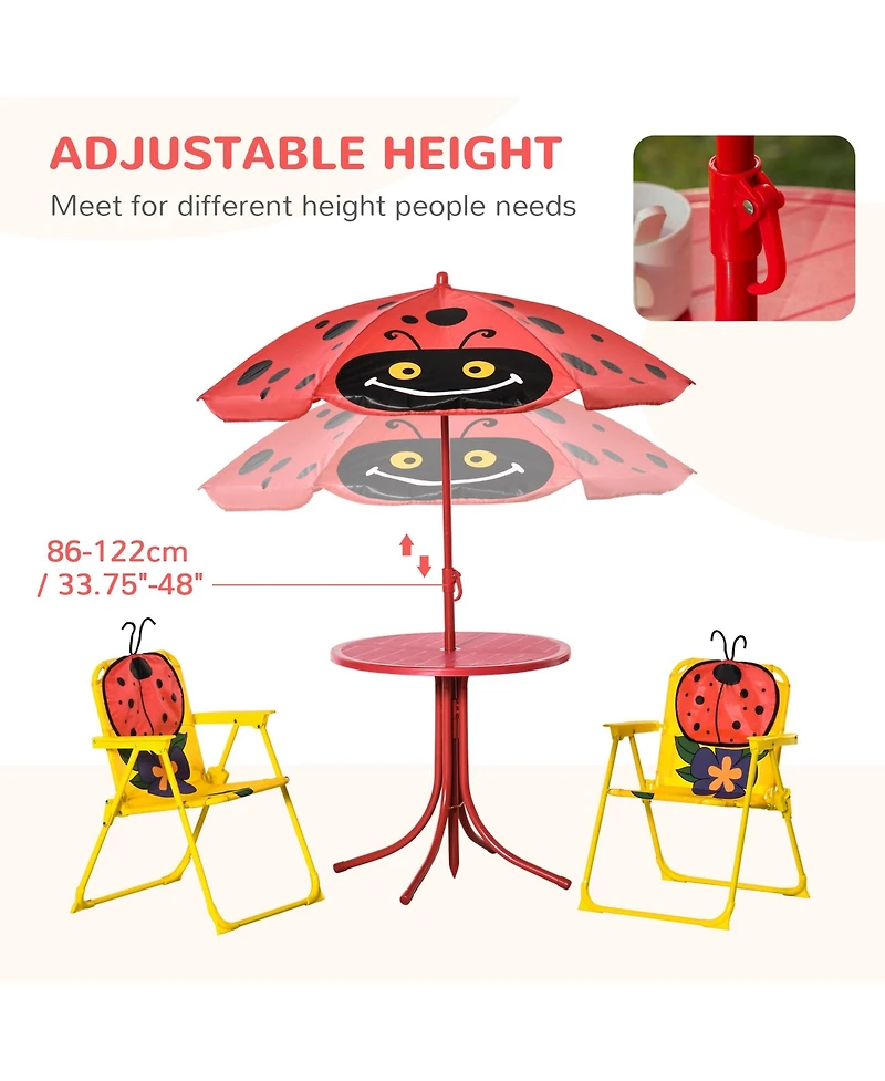 Outsunny Kids Folding Picnic Table and Chair Set, W/ Adjustable Umbrella, Red