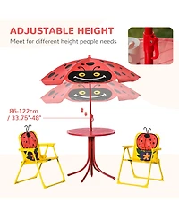Outsunny Kids Folding Picnic Table and Chair Set, W/ Adjustable Umbrella, Red
