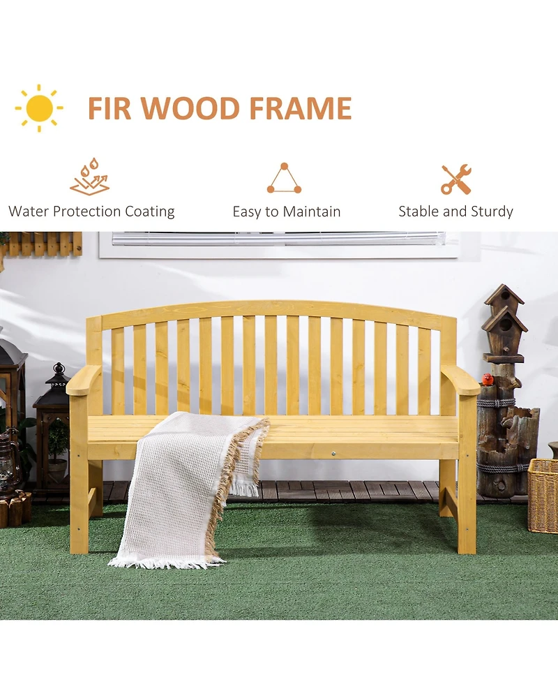 Outsunny 56" Outdoor Wood Bench, 2-Seater Wooden Garden Bench with Slatted Seat, Backrest & Arm Rests for Patio, Porch, Poolside, Balcony, Natural