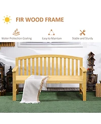 Outsunny 56" Outdoor Wood Bench, 2-Seater Wooden Garden Bench with Slatted Seat, Backrest & Arm Rests for Patio, Porch, Poolside, Balcony, Natural