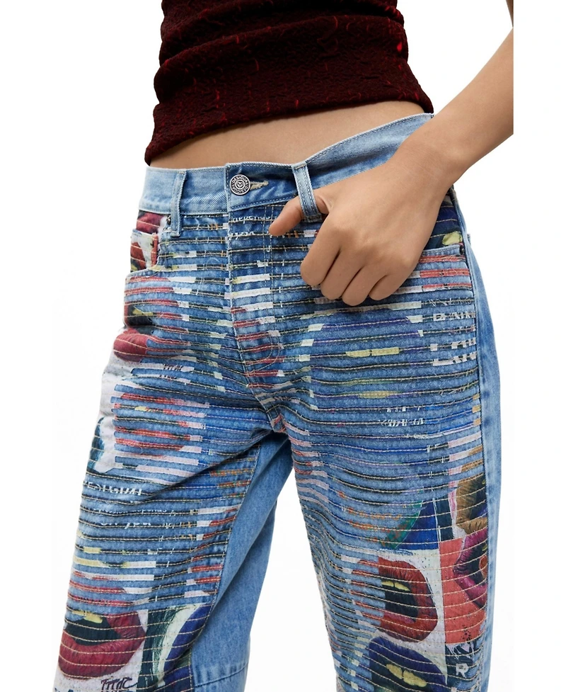 Desigual Women's Printed Denim Pants 100% Cotton