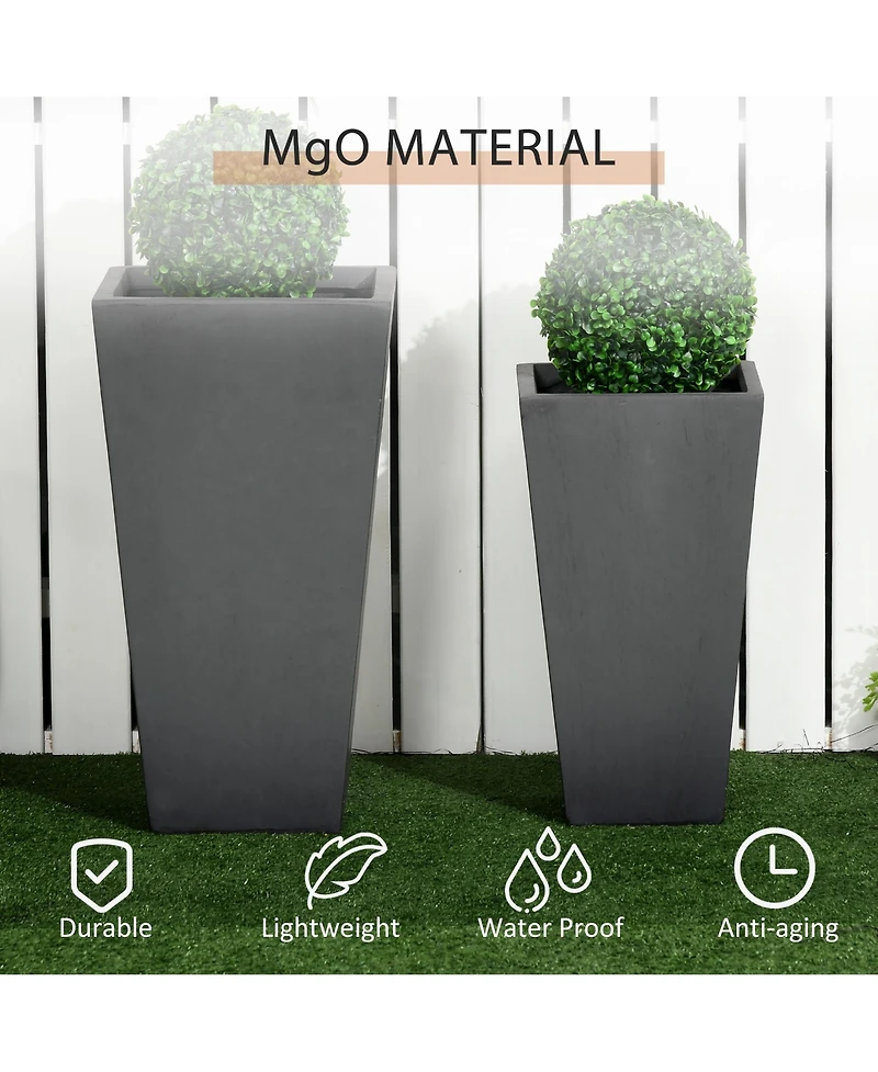 Outsunny 2-Pack MgO Flower Pots with Drainage Hole, Outdoor Planters,