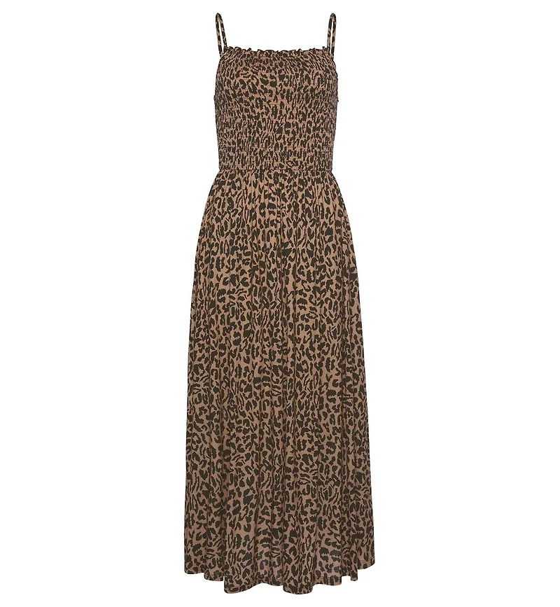 Lascana Women's Viscose Animal Print Smocked Square-Neck Midi Dress