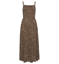 Lascana Women's Viscose Animal Print Smocked Square-Neck Midi Dress