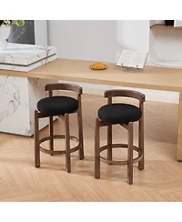 Maison Boucle Swivel Counter Height Bar Stools Set of 2, Linen Upholstered, Mid-Century Modern Stool with Back, Footrest, 26" Seat Height
