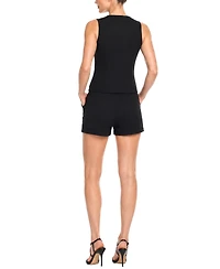 White Mark Women's Tailored Button-Front Vest and Shorts Set
