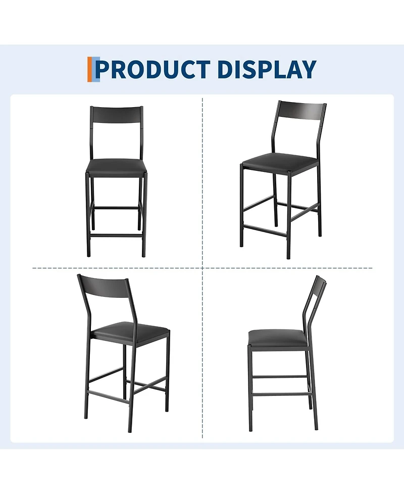 Gaomon Modern Bar Stools Set of 4, 24 Inch Counter Height, Pu Leather Barstools with Backrest and Footrest, 300 Lb Capacity