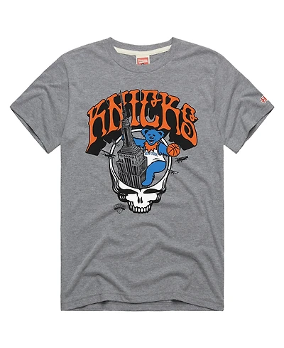 Homage Men's and Women's Gray New York Knicks x The Grateful Dead Skull Tri-Blend T-Shirt