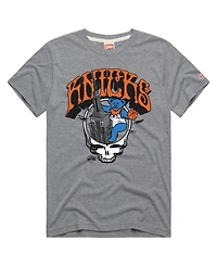 Homage Men's and Women's Gray New York Knicks x The Grateful Dead Skull Tri-Blend T-Shirt