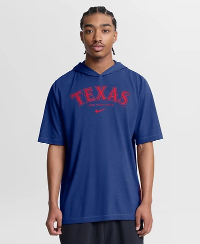 Nike Men's Royal Texas Rangers Arched Wordmark Tri-Blend Hooded T-Shirt