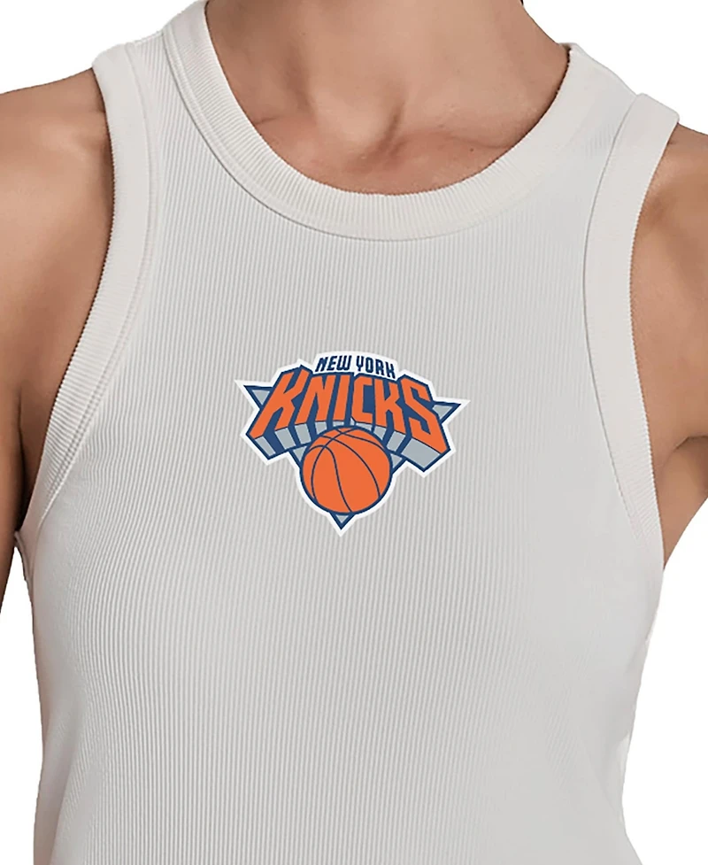 Dkny Women's White New York Knicks Hudson Rib High Neck Tank Top