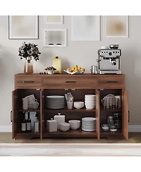 gaomon 55" Sideboard Buffet Cabinet, Wooden Coffee Bar Cabinet with 3 Drawers and Adjustable Shelf, Floor Cupboard for Kitchen, Living Room