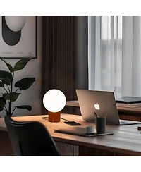 Brightech 8-in Vino Usb-c Charging Modern Led Table Lamp with Frosted Glass Globe Shade