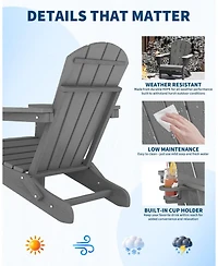 gaomon All-Weather Hdpe Outdoor Folding Adirondack Chair Set of 4 with 2 Side Table for patios, Decks, Gardens