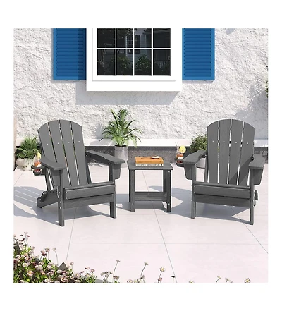 homfan 3-Piece Folding Adirondack Patio Set, 2 Chairs and 1 Small Table, Hdpe Outdoor Conversation Set for Patio, Deck, Garden and Fire Pit