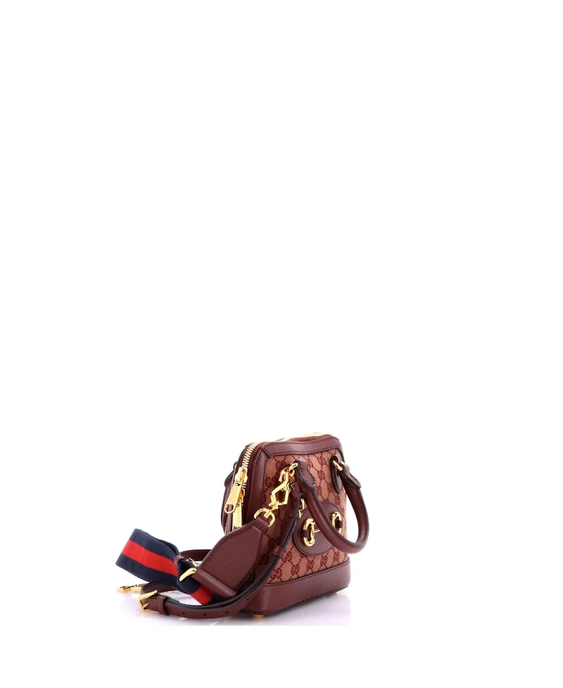 Pre-Owned Gucci Mini Horsebit 1955 Top Handle Bag Gg Canvas with Leather