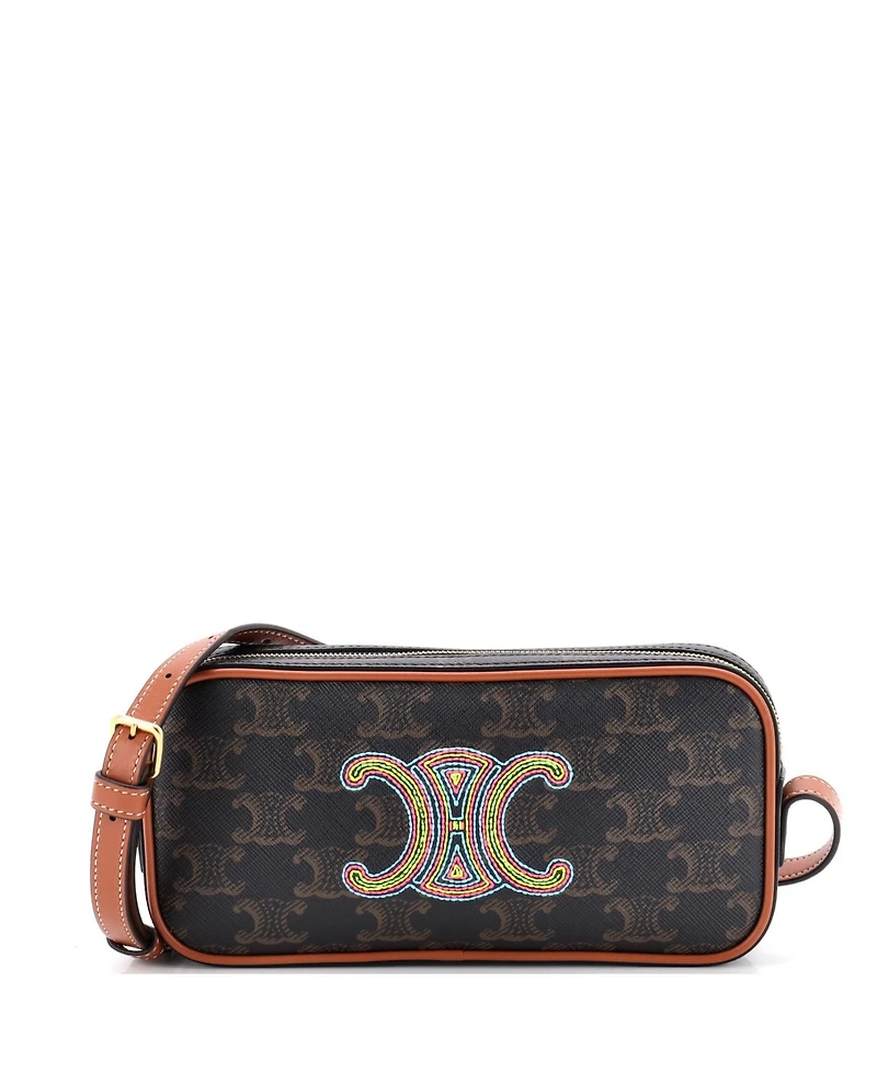 Pre-Owned Celine Small Cuir Triomphe Camera Shoulder Bag Embroidered Triomphe Coated Canvas with Leather