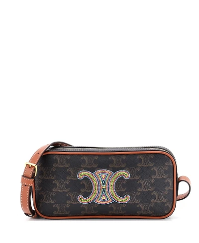 Pre-Owned Celine Small Cuir Triomphe Camera Shoulder Bag Embroidered Triomphe Coated Canvas with Leather