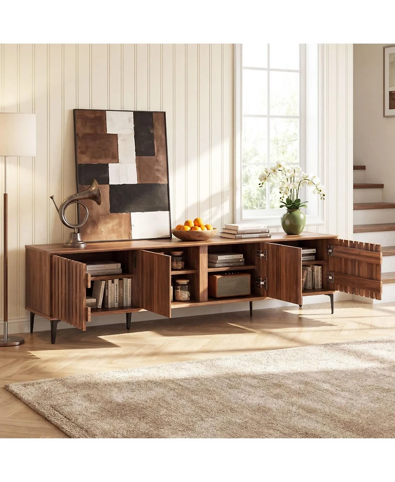 Slickblue Mid-Century Tv Stand with 4 Storage Cabinets for Living Room