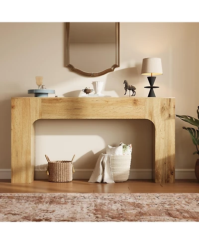 homfan 62.99 inch Oak Color Particle Board Console Table, Narrow Entryway Sofa Table for Hallway and Living Room