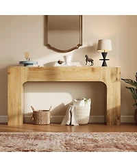 homfan 62.99 inch Oak Color Particle Board Console Table, Narrow Entryway Sofa Table for Hallway and Living Room