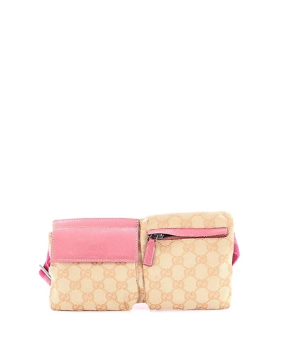 Pre-Owned Gucci Small Vintage Double Belt Bag Gg Canvas with Leather