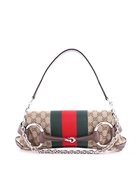 Pre-Owned Gucci Medium Horsebit Nm Web Chain Clutch Gg Canvas
