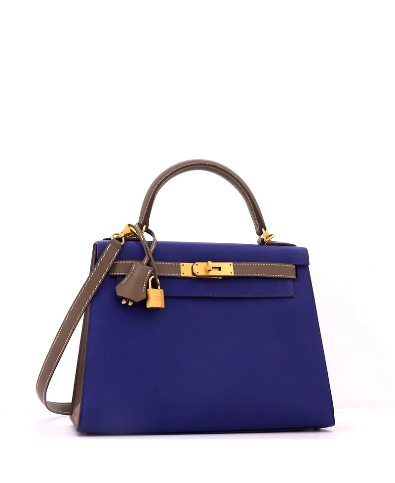 Pre-Owned HERMES Kelly 28 Handbag Bicolor Epsom with Brushed Gold Hardware