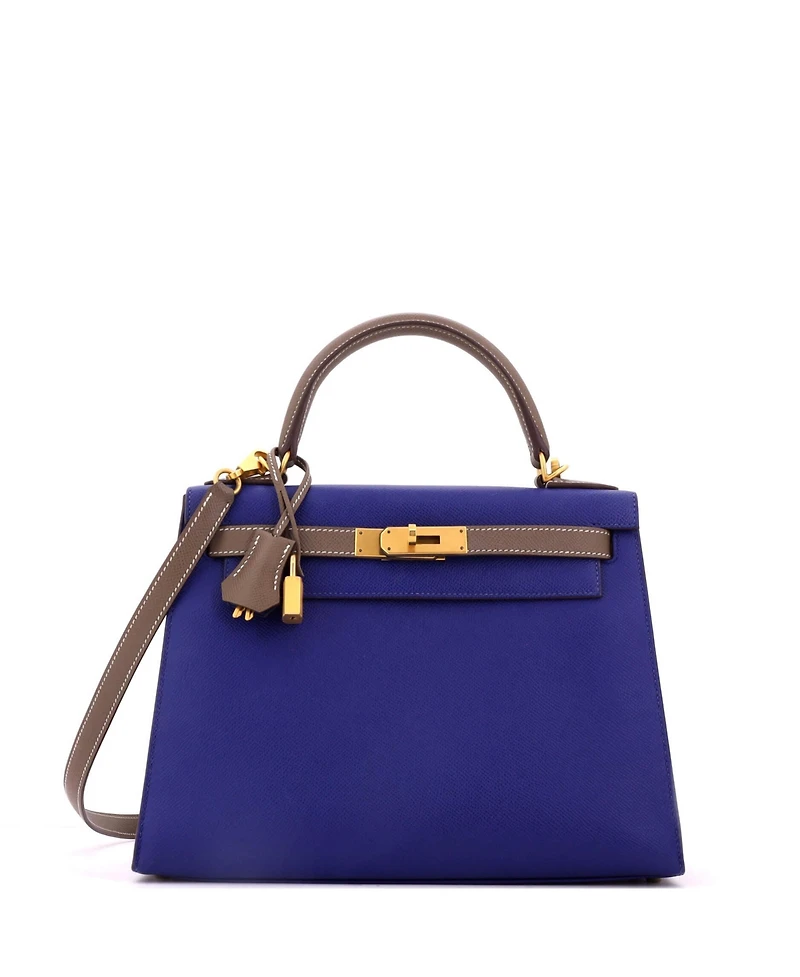 Pre-Owned HERMES Kelly 28 Handbag Bicolor Epsom with Brushed Gold Hardware