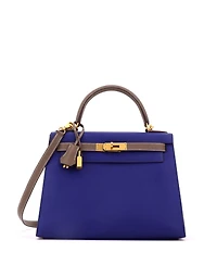 Pre-Owned HERMES Kelly 28 Handbag Bicolor Epsom with Brushed Gold Hardware