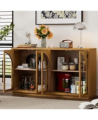 sumyeg 4-Door Large Storage Cabinet with Glass Doors, Arched Adjustable Shelves