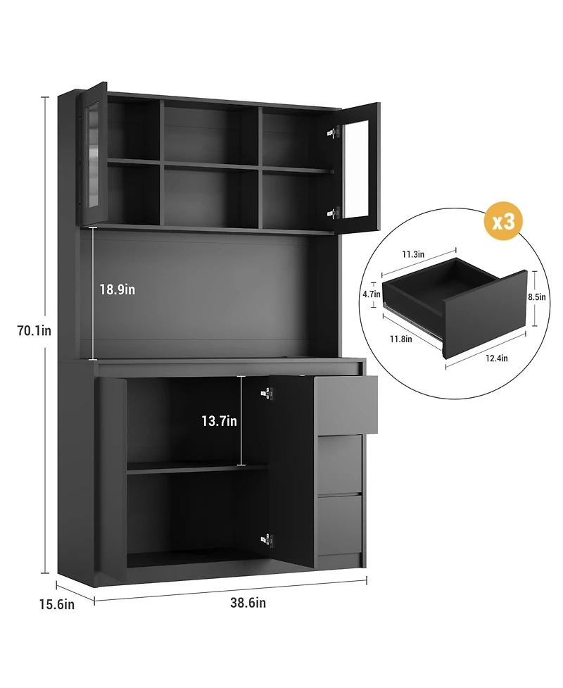 homfan Tall Kitchen Pantry Cabinet with Led Light and Charging Station Storage Hutch Microwave Shelf for Living Room