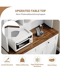 homfan 71" Tall Pantry Cabinet with Charging Station, Fluted Glass and Drawers, Farmhouse Kitchen Hutch for Living Room