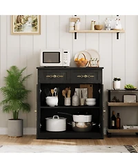homfan 33.5" Buffet Cabinet with 4 Drawers and Gold Handles Farmhouse Sideboard Coffee Bar, 2-Door Storage for Kitchen, Living Room Dining