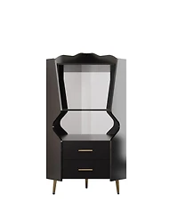 Sailvan Wooden Corner Bar Cabinet with 2 Open Shelves, 2 Drawers and Mirrored