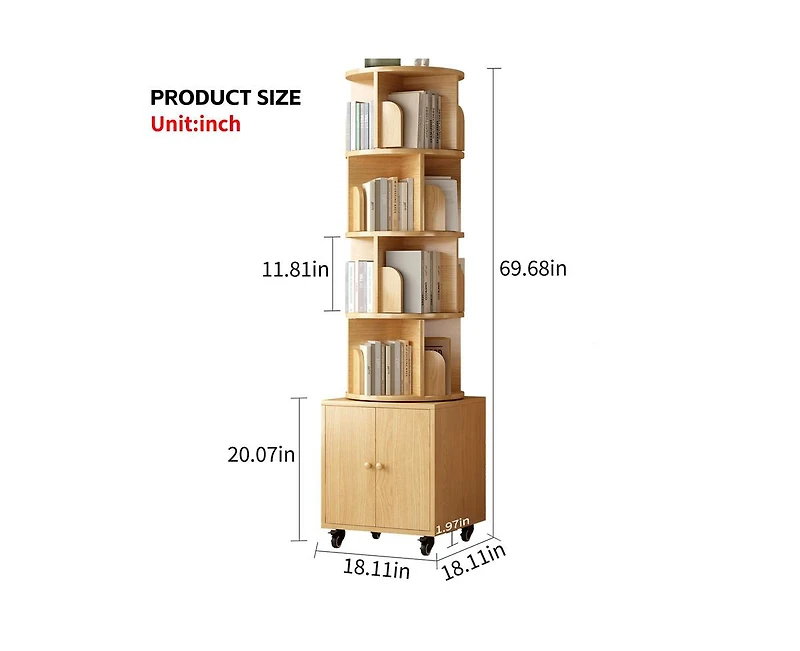 sumyeg 360 Degree Rotating Display Cabinet 5 Tier Corner Bookshelf with Drawer