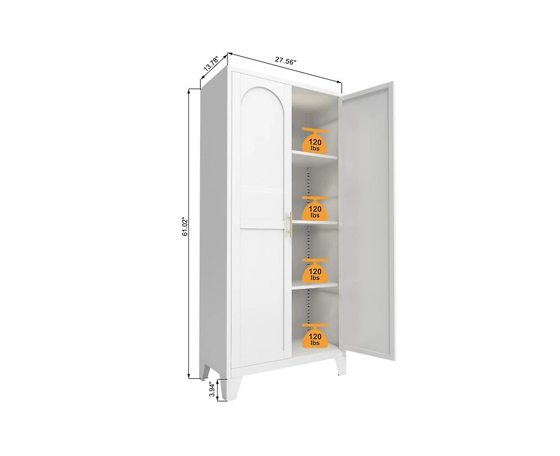 sumyeg 61" 2 Shapely Doors Cabinet Metal Storage Cabinet with Doors and Adjustable Shelves