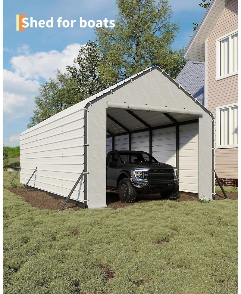 gaomon Door Panels with Zippers for Metal Carport, Heavy Duty 200g Pe Tarp Enclosure with Zippered Front and Back Waterproof Cover for Carport Garage