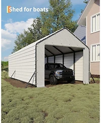 gaomon Door Panels with Zippers for Metal Carport, Heavy Duty 200g Pe Tarp Enclosure with Zippered Front and Back Waterproof Cover for Carport Garage