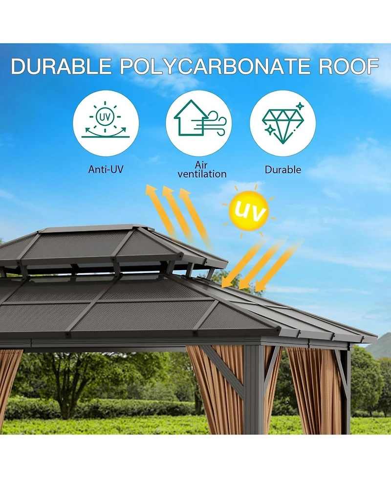 gaomon Hardtop Gazebo, Heavy Duty Aluminum Permanent Outdoor Gazebo with Double Ventilated Roof, Curtains, Netting and Ceiling Hooks