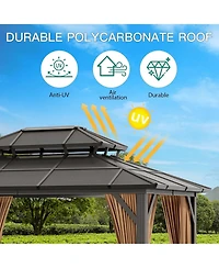 gaomon Hardtop Gazebo, Heavy Duty Aluminum Permanent Outdoor Gazebo with Double Ventilated Roof, Curtains, Netting and Ceiling Hooks