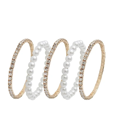 Jessica Simpson Women's 5-Piece Stretch Bracelet Set, Crystal and Pearl Accents, Gold-Tone Plated Fashion Jewelry