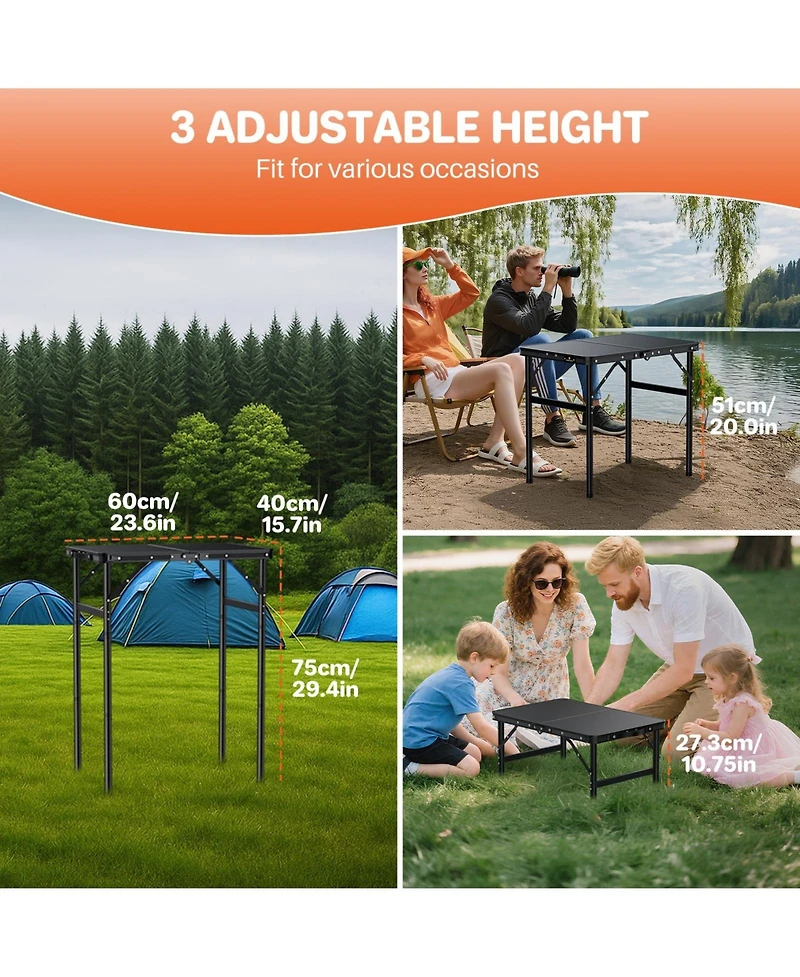 Piscifun Small Folding Camping Table Adjustable Height Portable Aluminum Lightweight Outdoor Picnic Bbq With Carry Handle